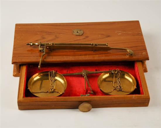 Appraisal: A Portable Brass Apothecary or Jeweler's Balance Scale marked Made