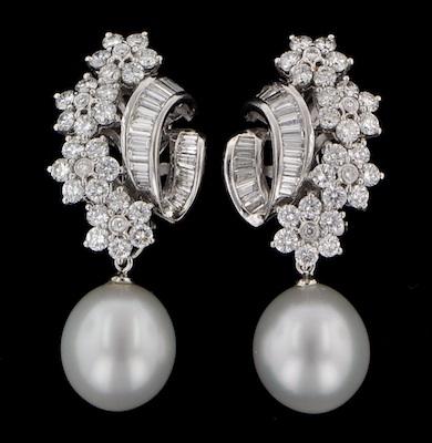 Appraisal: A Pair of South Sea Pearl and Diamond Earrings Classic