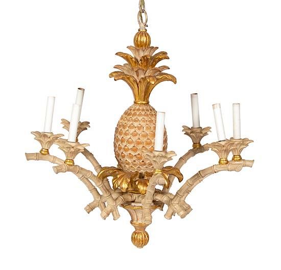 Appraisal: A Carved Painted and Parcel Gilt Eight Light Chandelier Height