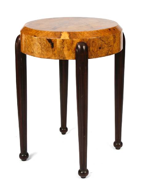 Appraisal: An Art Nouveau style burl maple round table height in