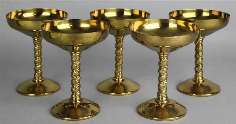 Appraisal: SET OF FIVE SPANISH BRASS CHAMPAGNE OR DESSERT COUPES th