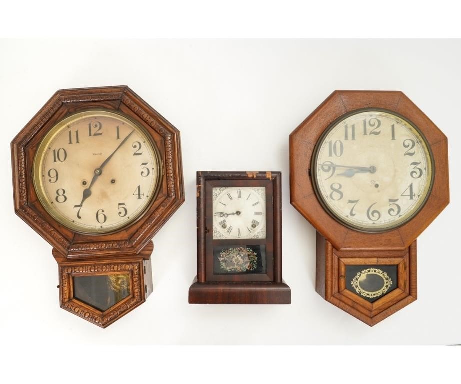 Appraisal: Waterbury oak school masters clock together with an Ansonia example