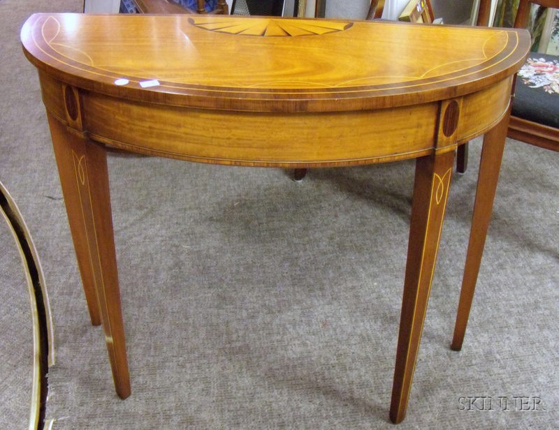 Appraisal: Federal-style Inlaid Mahogany and Mahogany Veneer Demilune Side Table