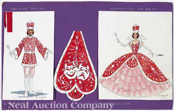 Appraisal: Mardi Gras two Zeus King and Queen costume designs mixed