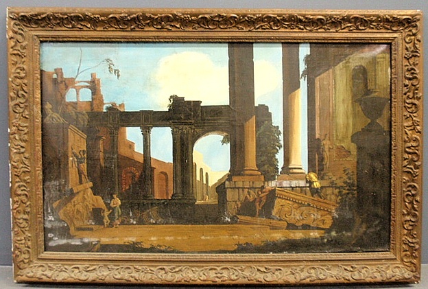 Appraisal: - Large oil on canvas painting of classical Roman ruins