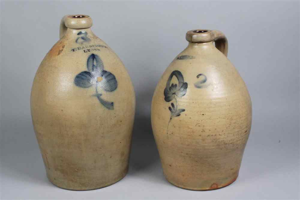 Appraisal: TWO T HARRINGTON LYONS NEW YORK STONEWARE JUGS th century