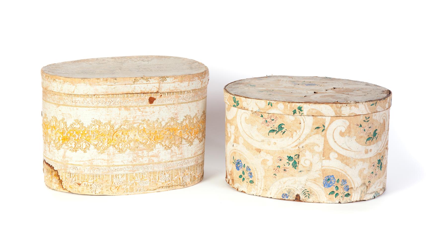 Appraisal: TWO AMERICAN BAND BOXES Second quarter- th century Wallpaper covered