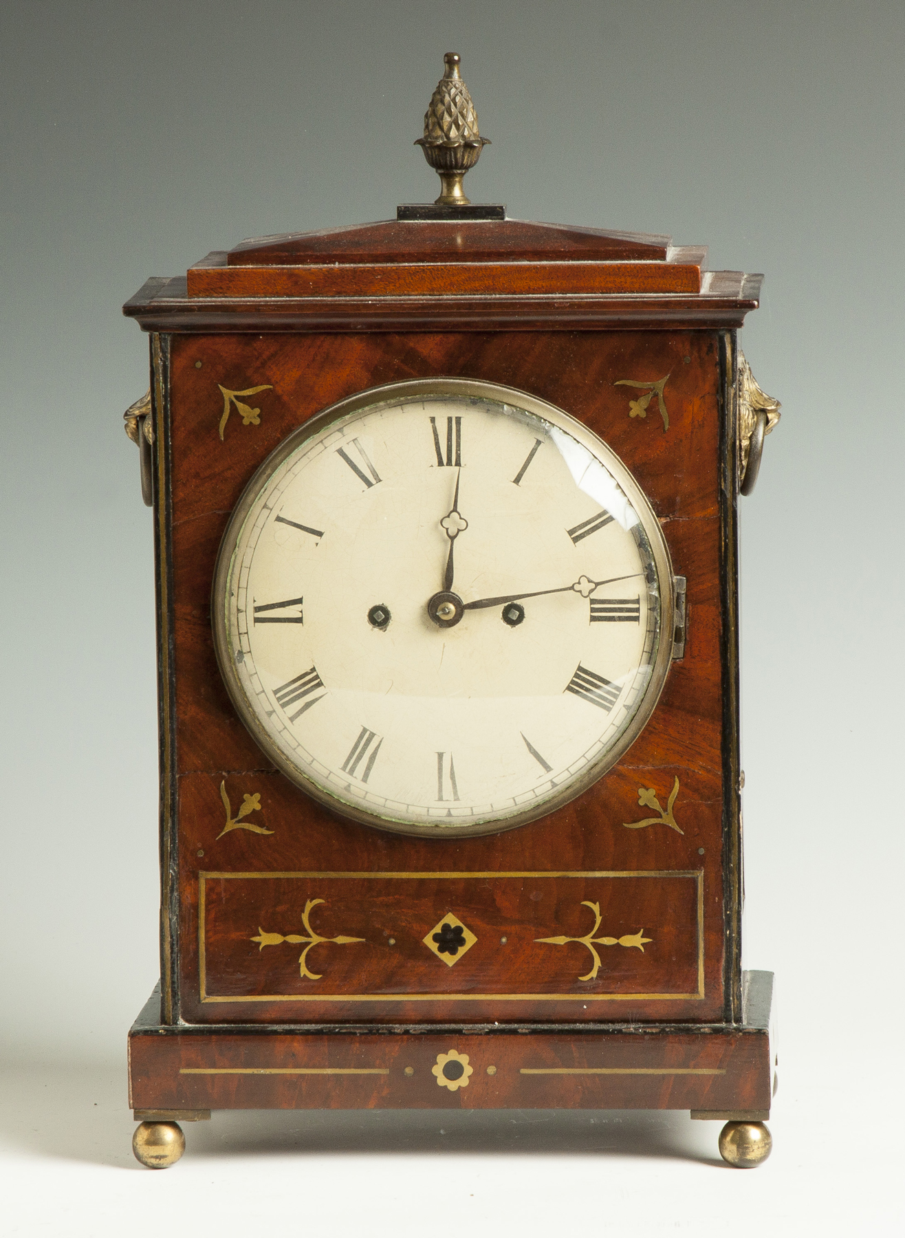 Appraisal: English Bracket Clock Mahogany case with brass inlay old finish