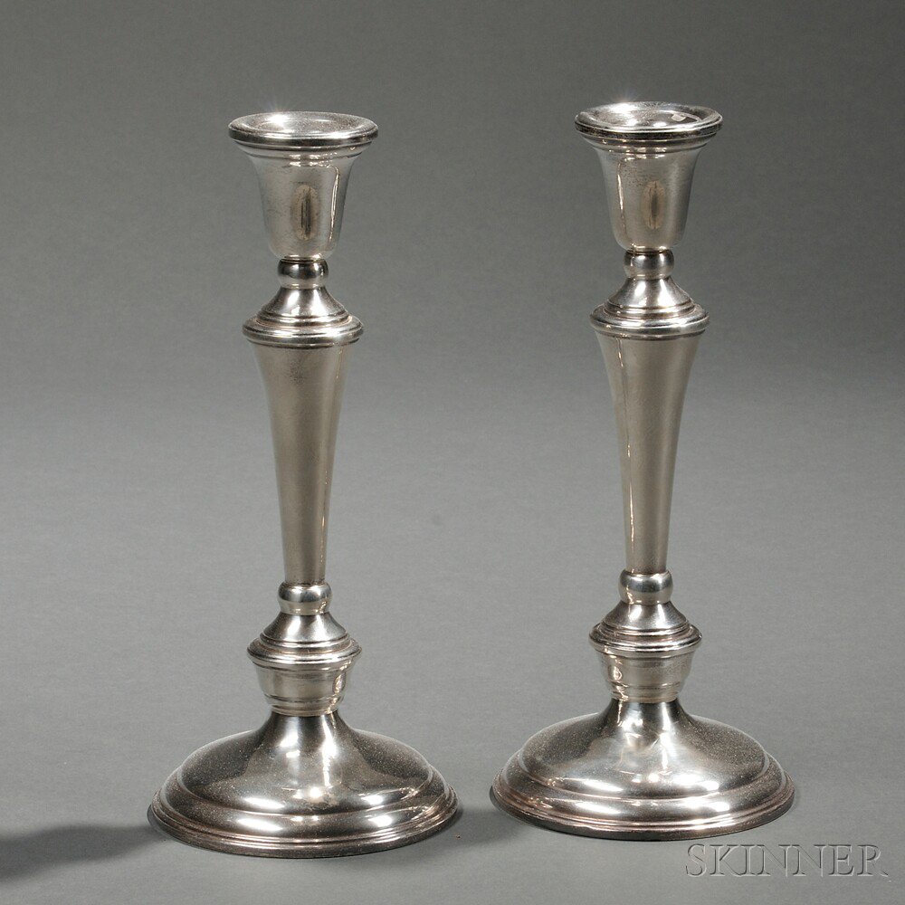 Appraisal: Pair of Sterling Silver Candlesticks late th century marked for