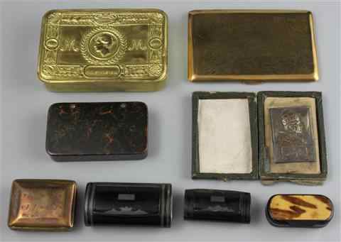 Appraisal: GROUP OF BRASS WOOD AND HORN BOXES including a Princess