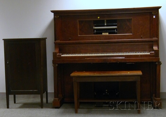 Appraisal: W W Kimball Co Walnut Upright Player Piano with Cabinet