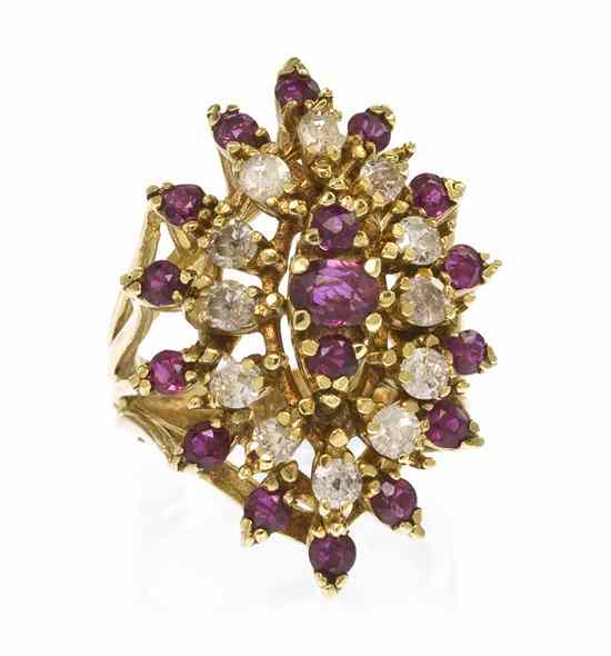 Appraisal: A Karat Yellow Gold Ruby and Diamond Ring containing round