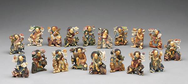 Appraisal: A set of eighteen polychrome painted ivory luohan th Century