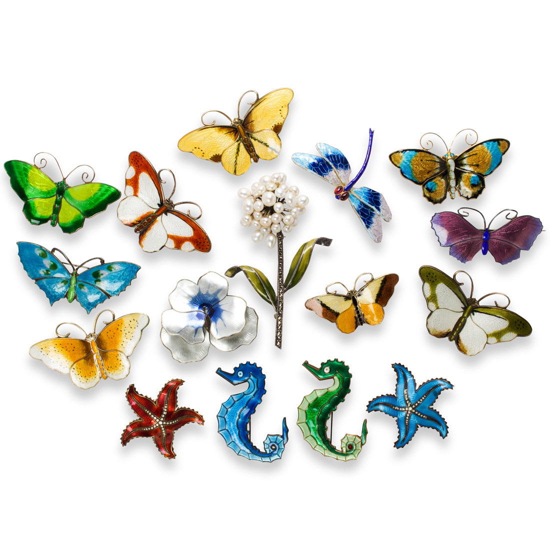 Appraisal: A GROUP OF ENAMEL AND SILVER BROOCHES A group of