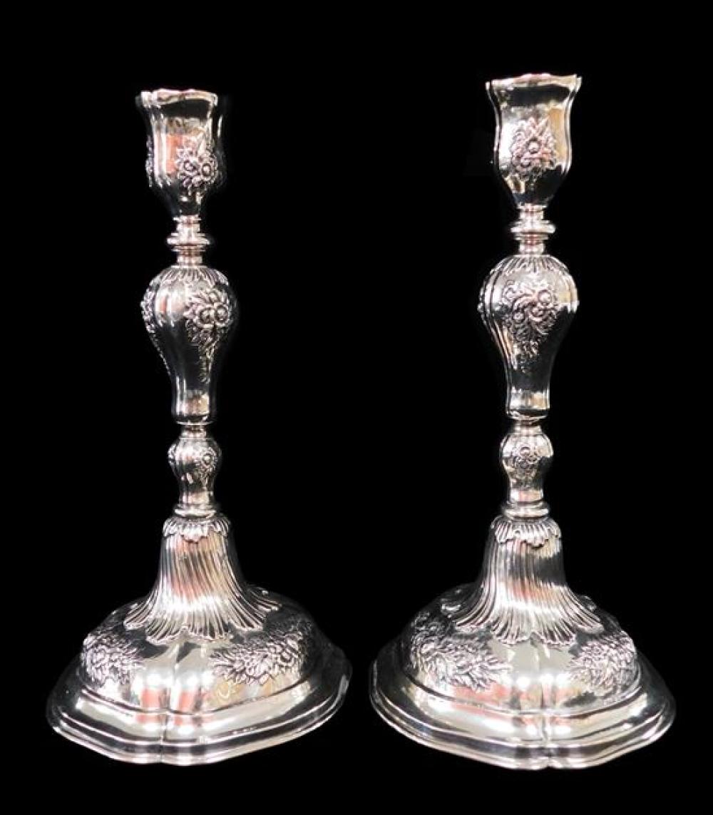 Appraisal: SILVER Pair of candlesticks hallmarks are somewhat worn and indistinct