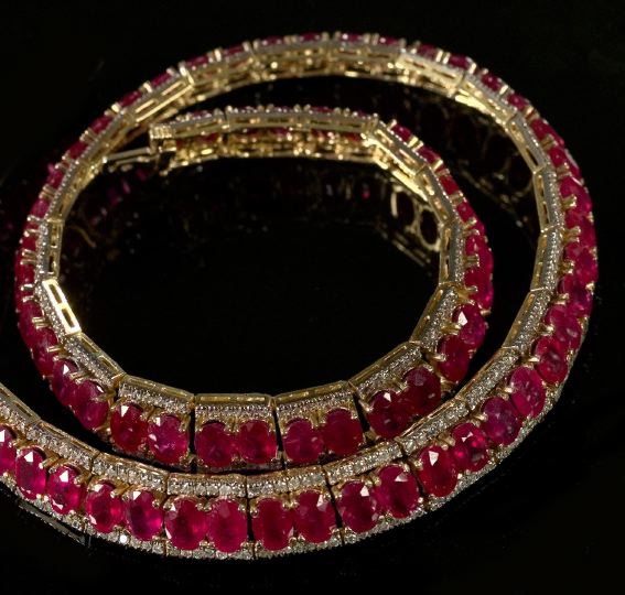 Appraisal: Fourteen-Karat Yellow Gold Ruby and Diamond Necklace composed of a