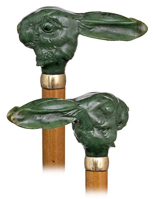 Appraisal: Nephrite Rabbit Cane Exclusive on Bidsquare Nephrite Rabbit Cane-Ca -A