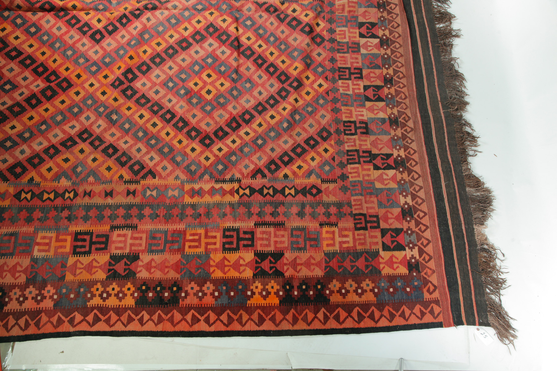 Appraisal: HANDMADE ORIENTAL ROOM SIZE RUG Twentieth century Wool flatweave Kilim