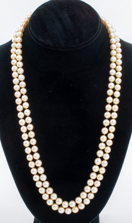 Appraisal: DOUBLE STRAND CULTURED PEARLS K DIAMOND CLASP Double strand necklace