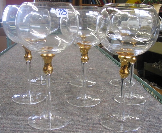 Appraisal: SET OF CRYSTAL LARGE WINE GOBLETS clear with gold accents