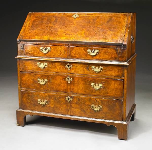 Appraisal: A good George I feather strung walnut slant front desk