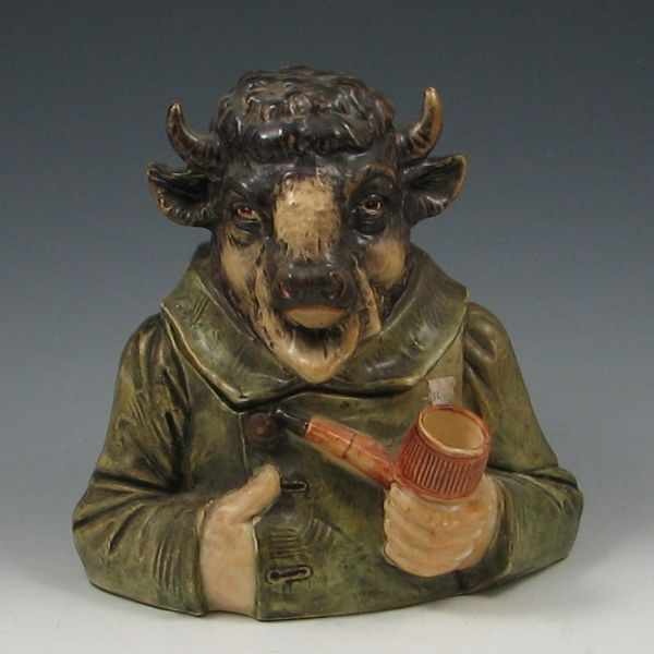 Appraisal: Majolica Buffalo Humidor marked with E H Kennerdell Jeweler and