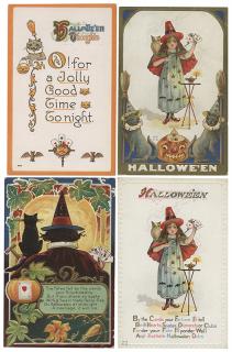 Appraisal: Seven Halloween Postcards with Playing Cards American s Images of