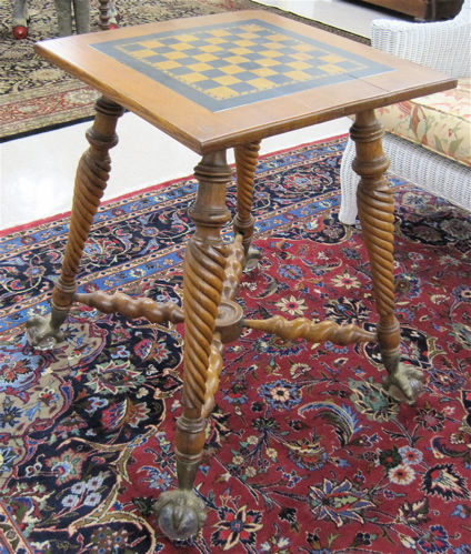 Appraisal: VICTORIAN OAK LAMP GAME TABLE American c the square oak