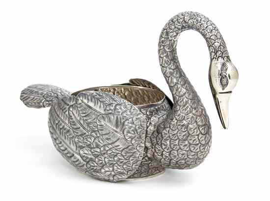 Appraisal: A Sterling Silver Figural Cache Pot of swan form with