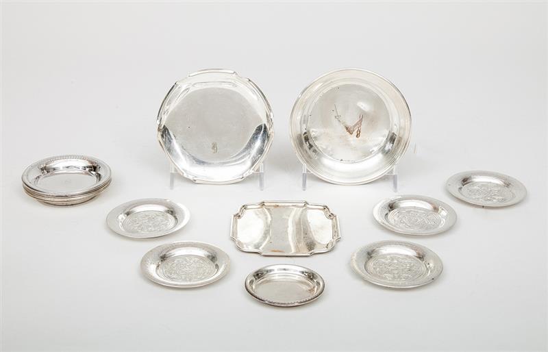 Appraisal: Seventeen Silver-Plated Individual Ashtrays and an Italian Silver Coaster Miracoli