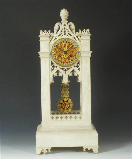 Appraisal: A Victorian gothic revival alabaster clock in the form of