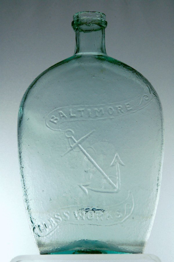 Appraisal: Baltimore Glass Works light aqua flask mold blown with rough