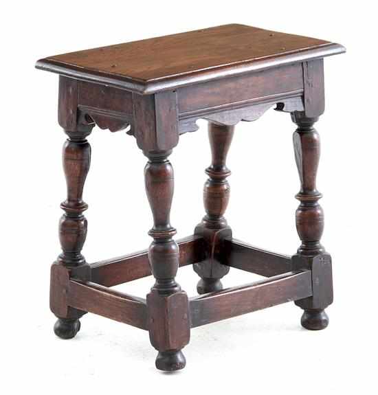 Appraisal: William Mary joint stool early th century rectangular top above