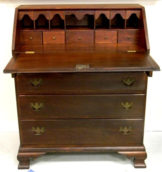 Appraisal: Antique cherry desk slant lid opens to reveal interior with