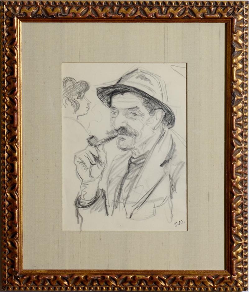 Appraisal: AMERICAN SCHOOL MAN WITH A PIPE Charcoal on paper signed