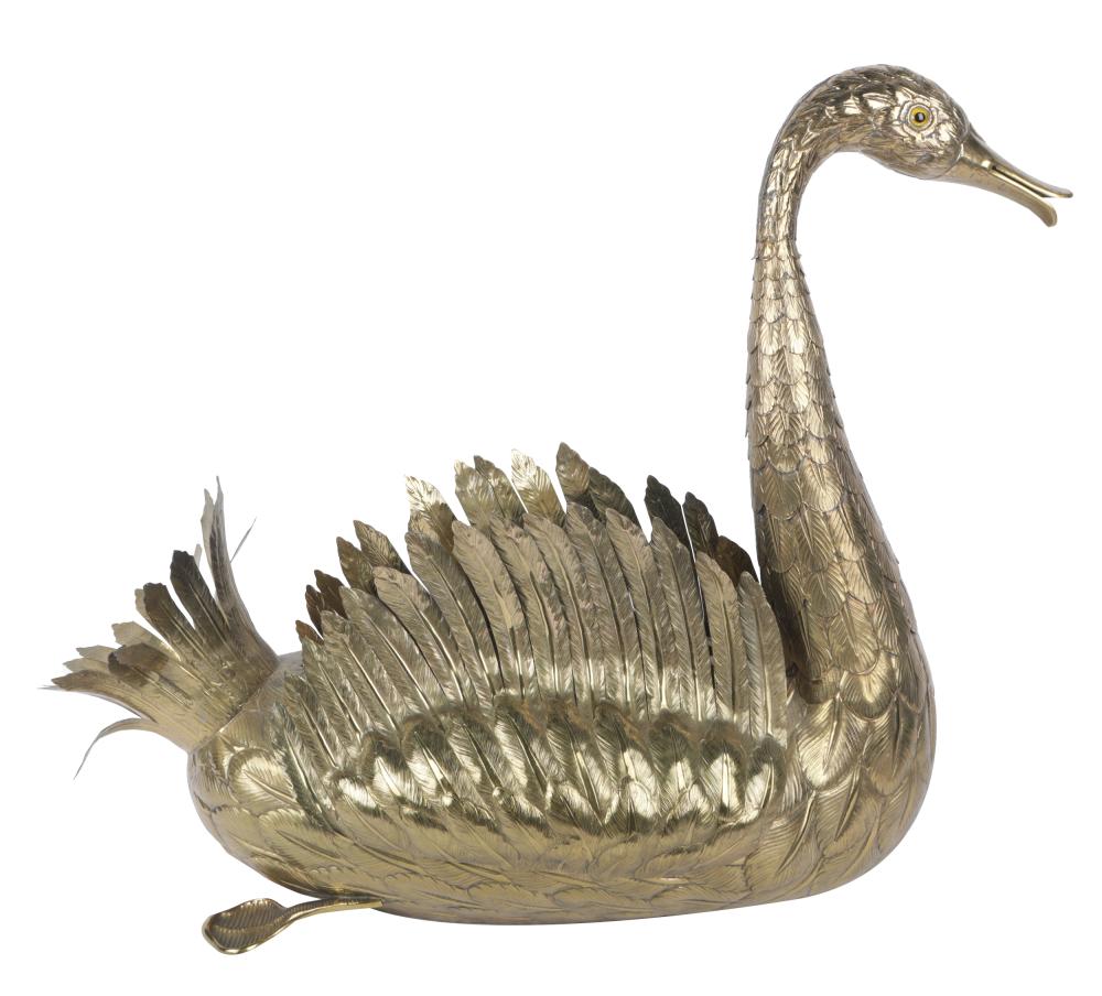 Appraisal: BUSTAMANTE-STYLE METAL SWAN FIGUREunsigned with glass eyes inches wide inches