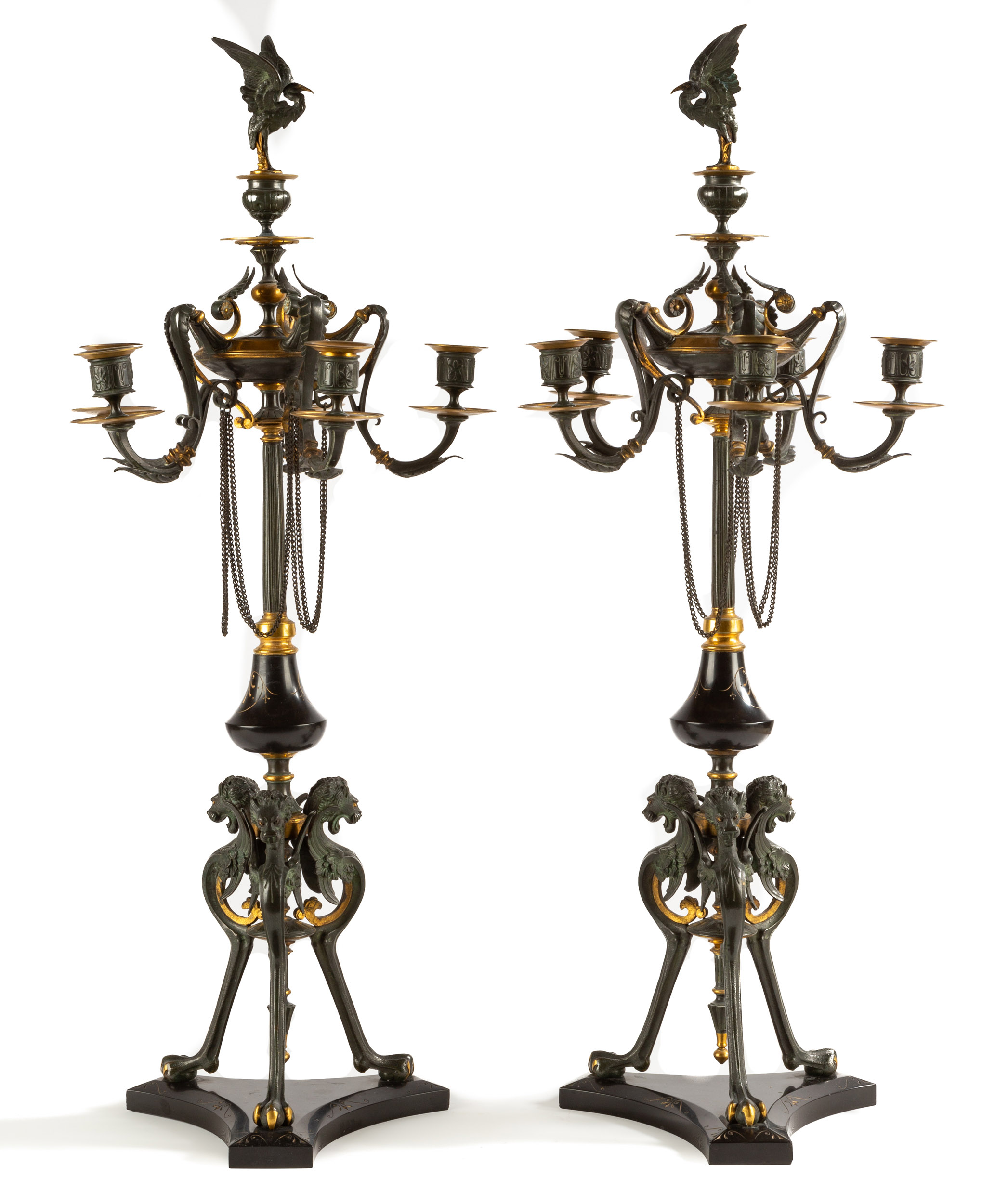 Appraisal: ATTRIBUTED TO F BARBEDIENNE PAIR OF FRENCH EMPIRE CANDELABRAS th