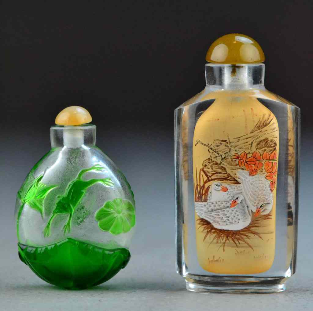 Appraisal: Chinese Glass Snuff BottlesTo include two examples one a Peking