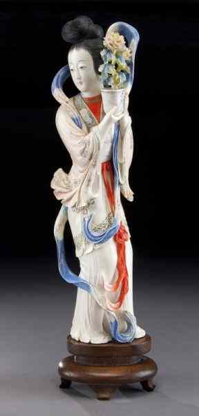 Appraisal: Chinese Qing polychrome ivory lady International buyers should note that