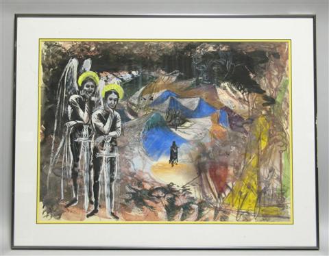 Appraisal: VICTOR DE PAUW AMERICAN - TWO ANGELS C Mixed media