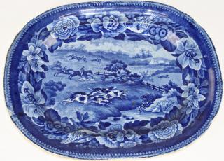 Appraisal: Deep Blue Staffordshire porcelain platter with transfer dec English fox