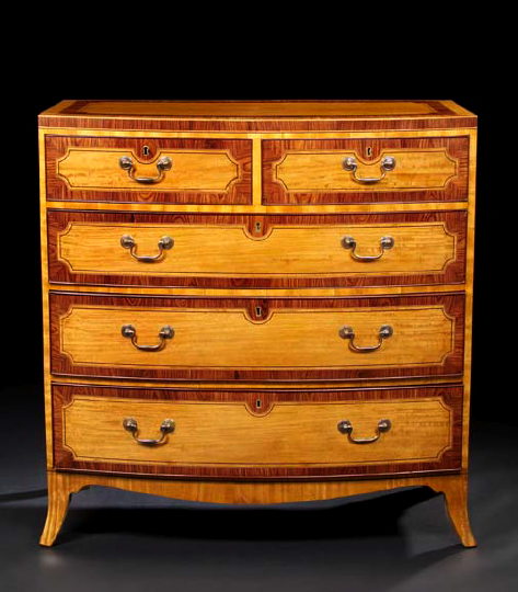 Appraisal: Regency-Style Blonde Mahogany and Rosewood Bowfront Chest first quarter th