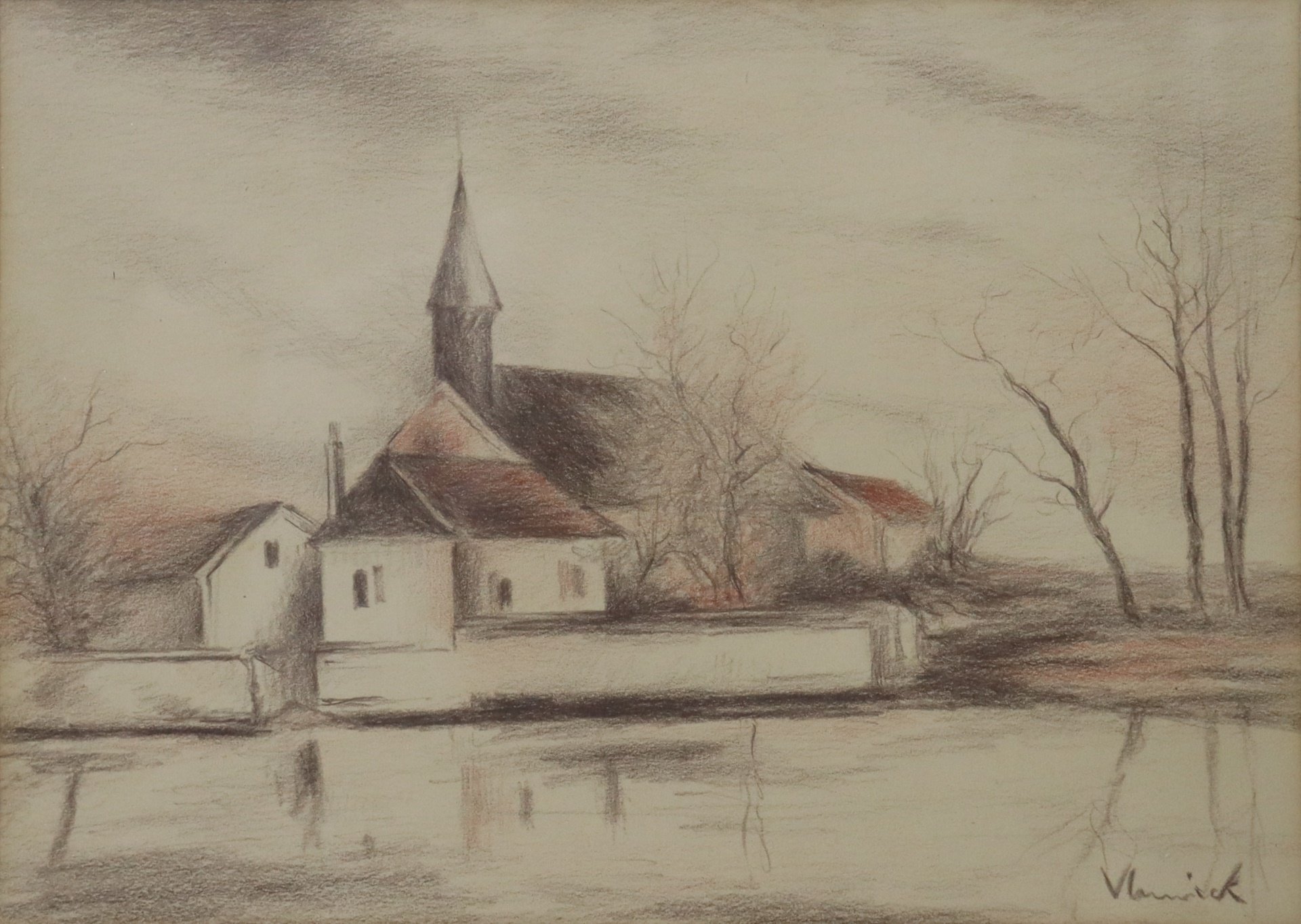 Appraisal: MAURICE DE VLAMINCK AFTER By the River Crayon on paper