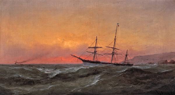 Appraisal: Gideon Jacques Denny American - Ship Sailing at Sunset signed