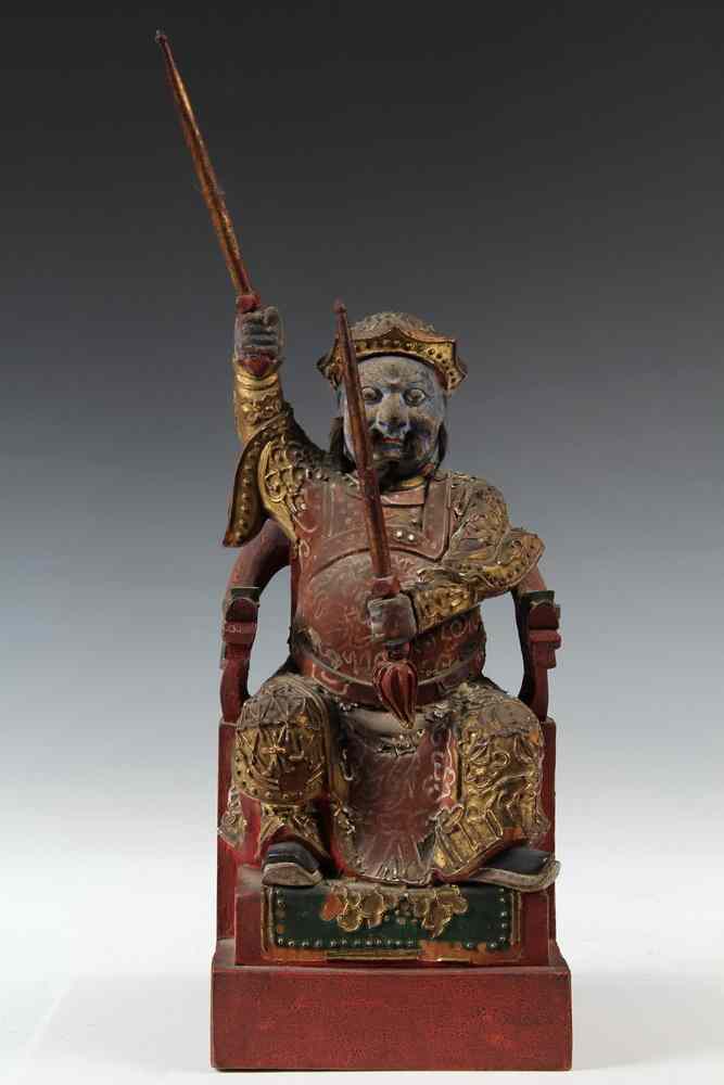 Appraisal: CHINESE ALTAR FIGURE - Early Chinese Polychrome Wood Figure of