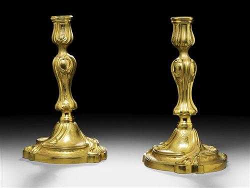 Appraisal: PAIR OF GILT BRONZE CANDLE HOLDERS WITH CARDINAL'S COAT OF