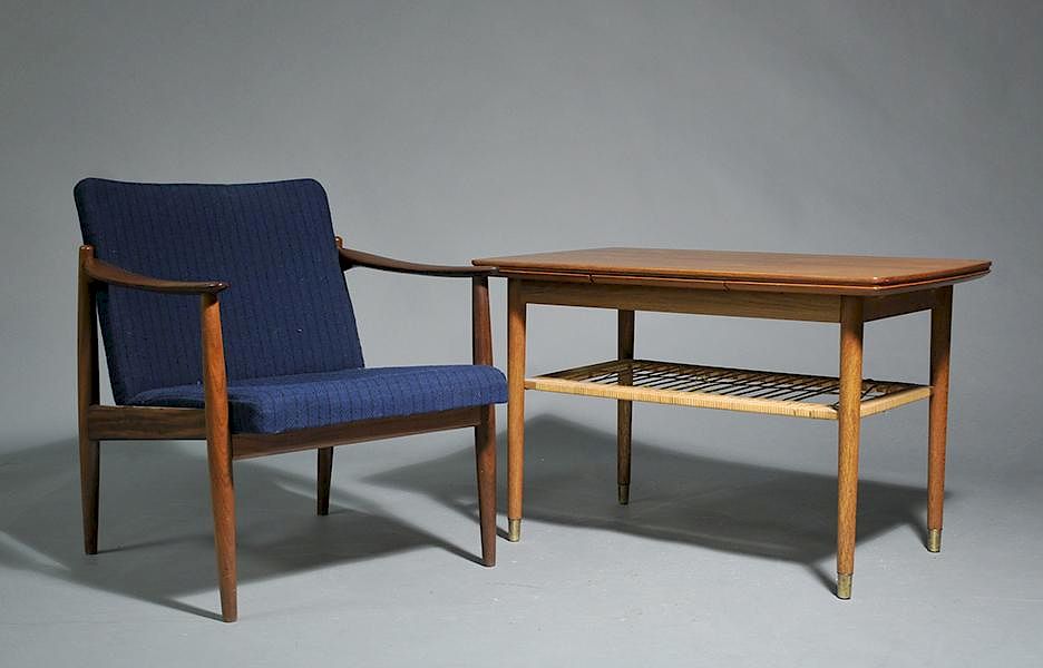 Appraisal: Danish Chair and Coffee Table Two piece Danish lot arm