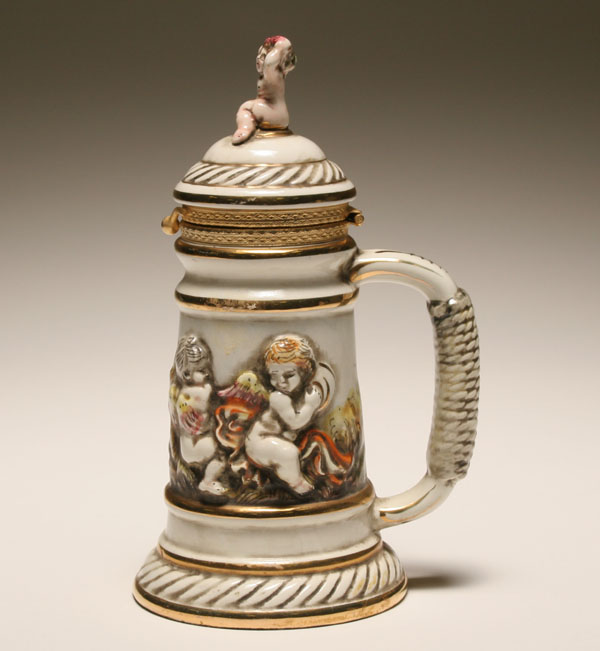 Appraisal: Capo di Monte hand painted and gilt stein depicting a