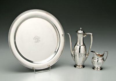 Appraisal: Three pieces Tiffany sterling round tray - monogram in in