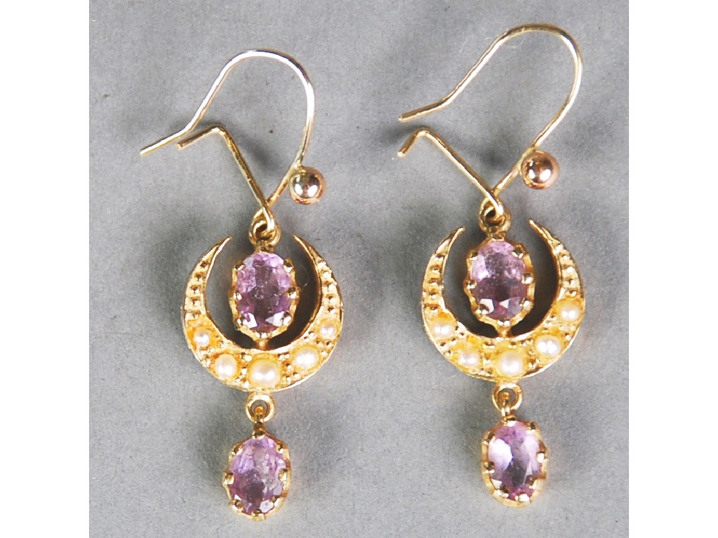 Appraisal: A PAIR OF ct GOLD DROP EARRINGS each crescent shaped